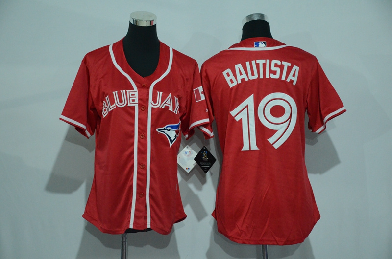 Womens 2017 MLB Toronto Blue Jays #19 Bautista Red Jerseys